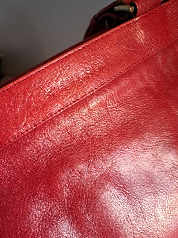 Vintage French Leather Bag Red Genuine Leather Ha… - image 6