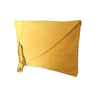 Gelbe Wildleder Fransen Clutch Bag: Leder Umschlag Handtasche
