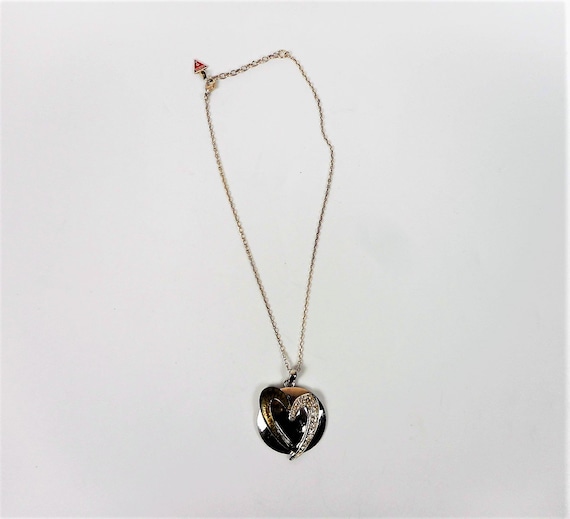 Vintage Guess Silver Tone Necklace, Guess Heart P… - image 1
