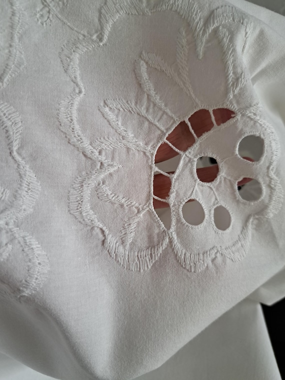 ホワイトカットワーク刺繍テーブルクロス、長方形レーステーブルクロス