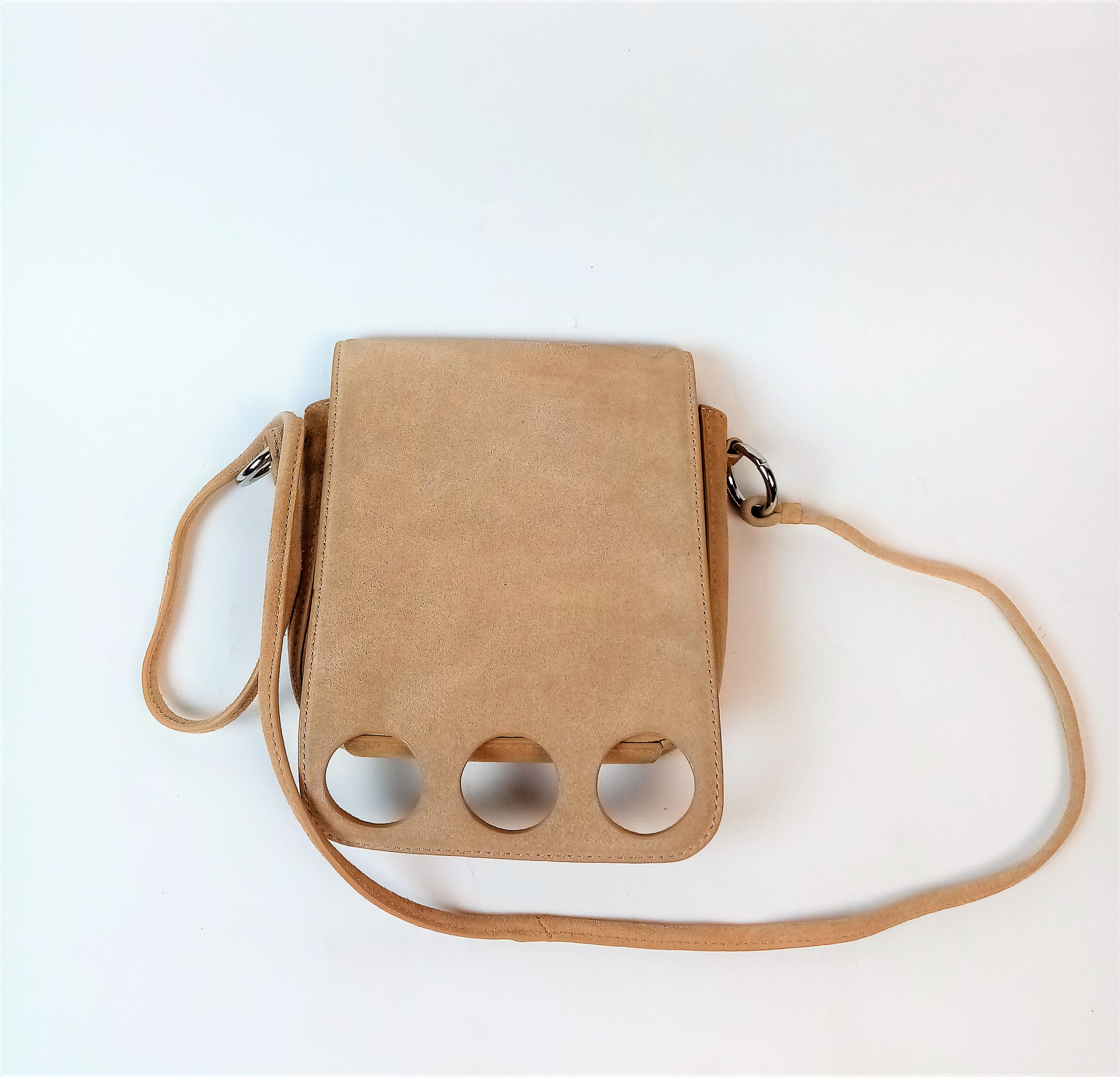 Beige Suede Shoulder Bag Unique Cutout Details Adolfo Dominguez