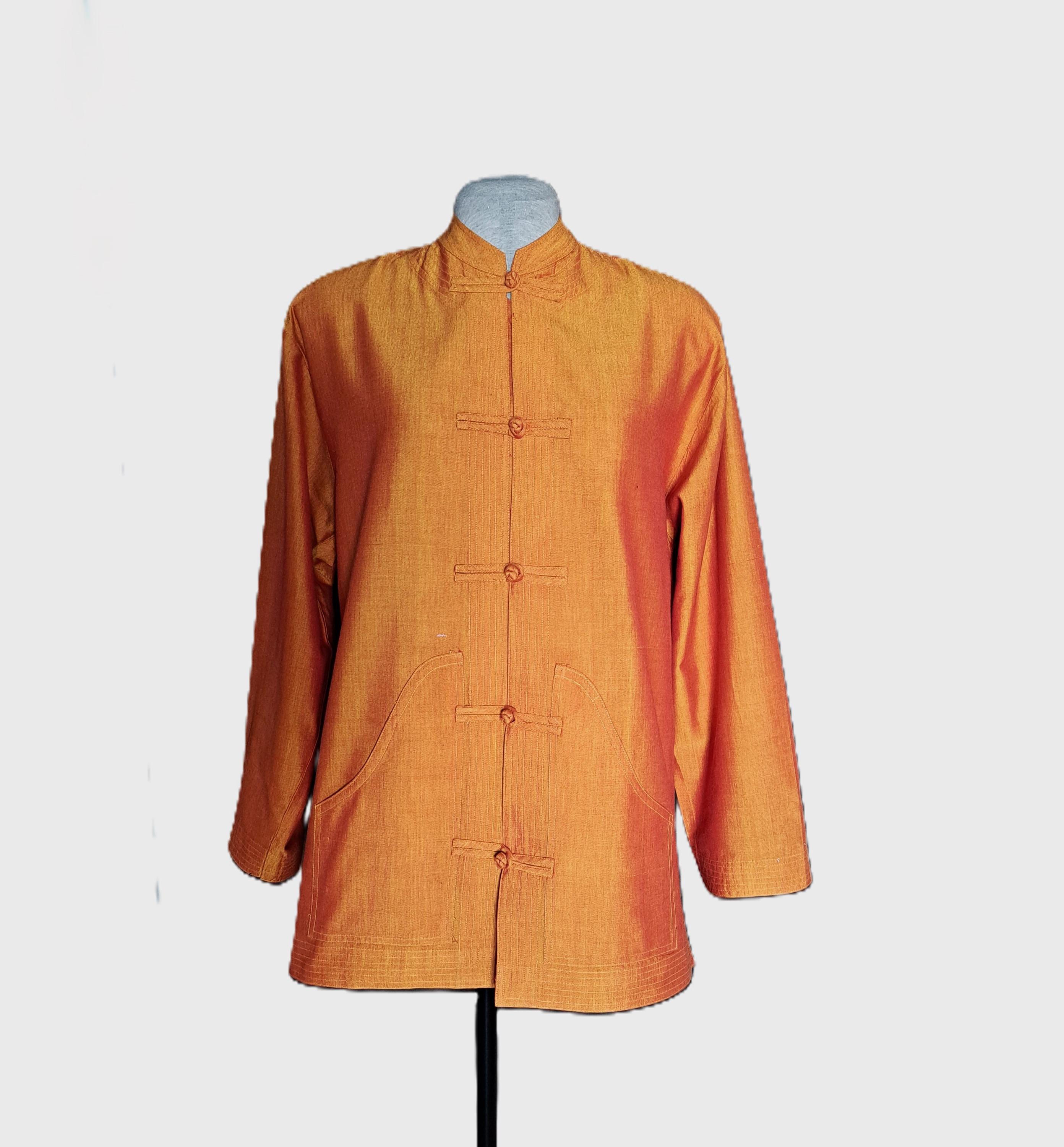 Vintage Thai Silk Jacket Orange Mandarin Collar Frog Buttons M - Etsy