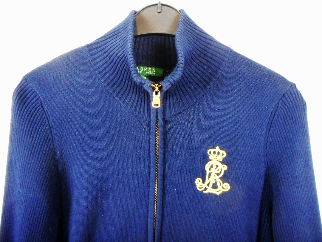 Vintage Ralph Lauren Mens Sweater Cardigan, Navy Full Zip