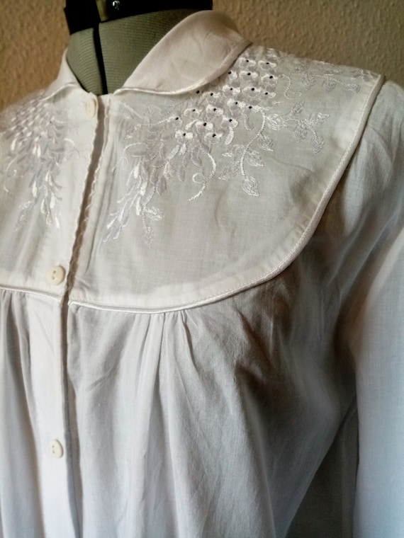 Vintage Cotton Nightdress, Embroidered White Slee… - image 6