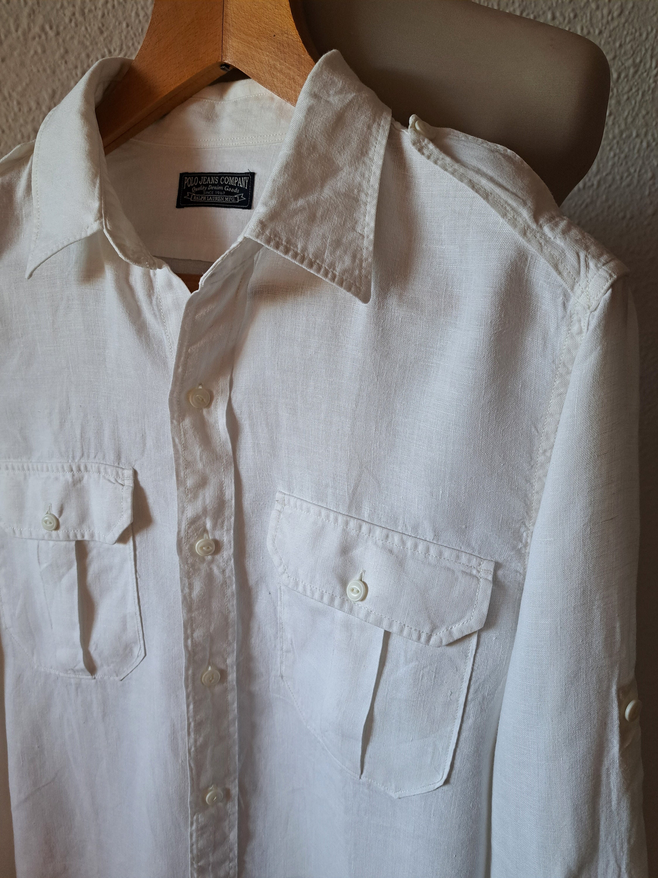 Vintage 90s Polo Ralph Lauren Linen Shirt - Men's Size Medium - Etsy