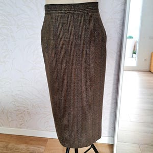 Vintage Loewe Women&#39;s Skirt, Plaid Tweed Wool Skirt, Mid-Lengh Pencil Skirt, Medium