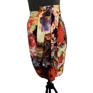 Pencil Wrap Silk Skirt, Multicolor Abstract Floral Skirt, Vintage Italian Silk Skirt Size Small