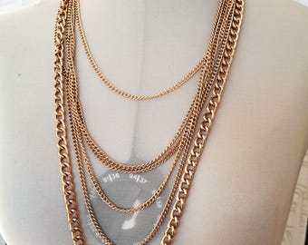 Vintage Multi-Strand Gold-Tone Chain Necklace