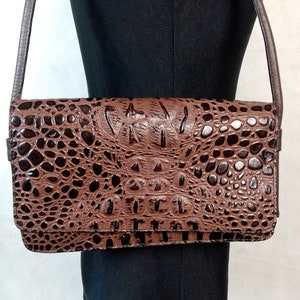 Croc Embossed Handbag, Genuine Cow Leather Purse, Brown Small Shoulder Bag, Made in India image 6