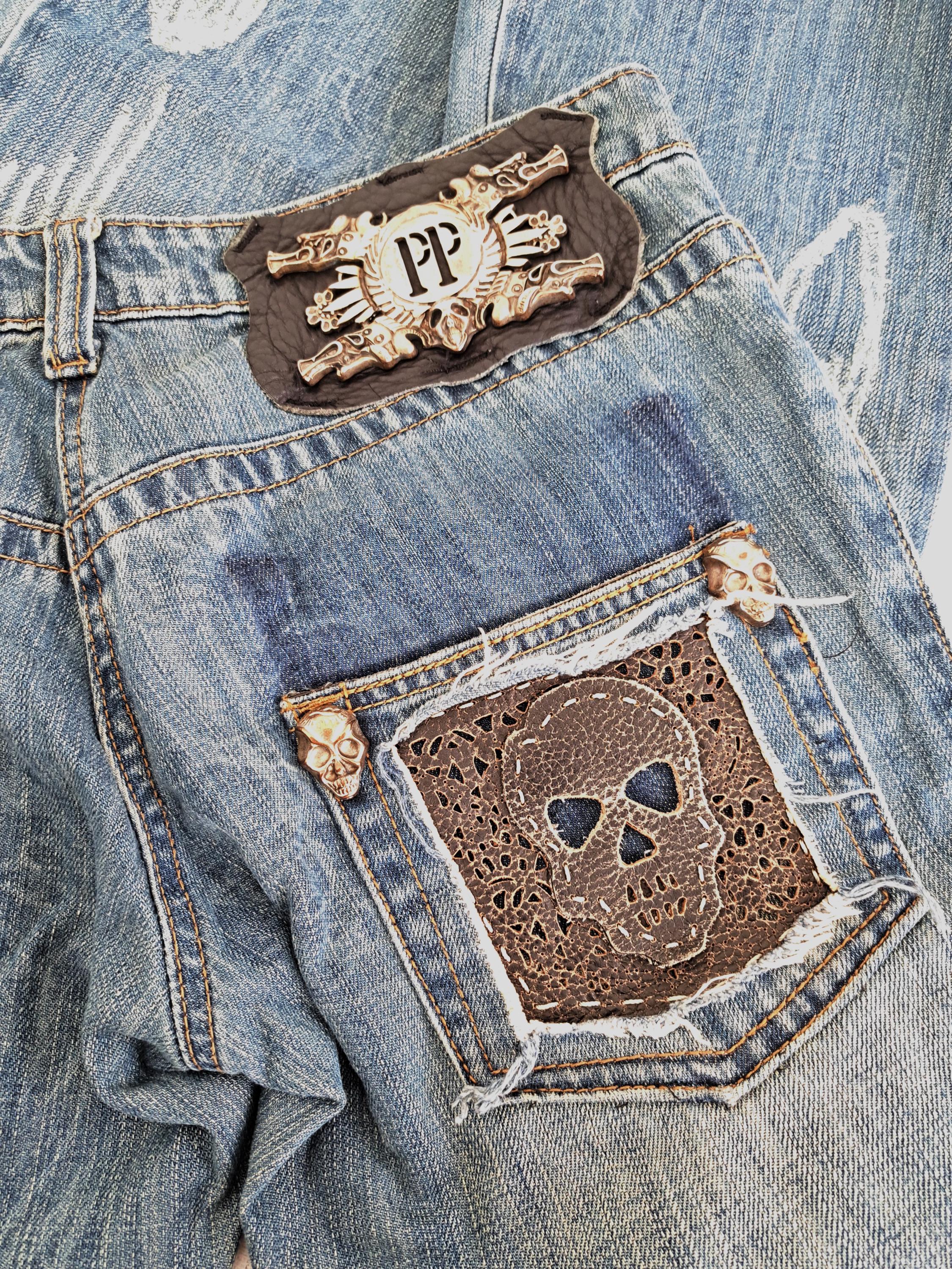 パンツ 00s archive PHILIPP PLEIN SKULL denim Philipp Plein Jeans Skull Distress Golden Metal Crystal Gift