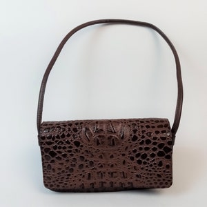 Croc Embossed Handbag, Genuine Cow Leather Purse, Brown Small Shoulder Bag, Made in India image 1