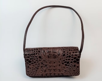 Croc Embossed Handbag, Genuine Cow Leather Purse, Brown Small Shoulder Bag, Made in India