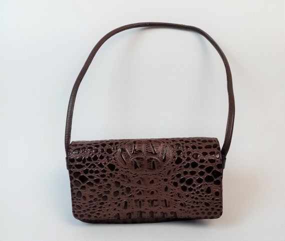 Brown LEATHER Side Bag WOMEN Crocodile SHOULDER BAG Small