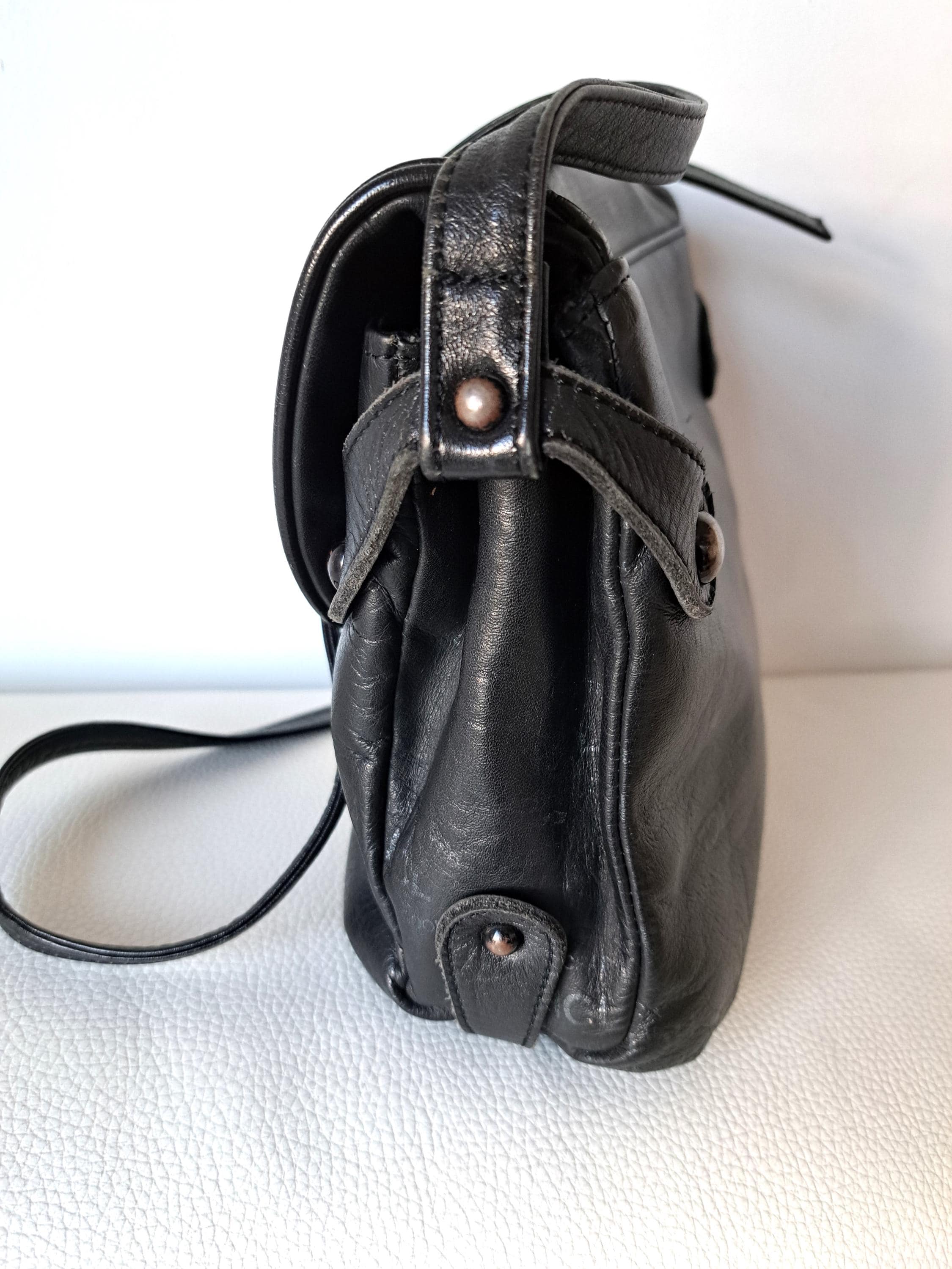 HCL Signature  Black Leather Zip Pocket Backpack‎ Vintage Bag Made in Germany Vintage HCL Monogram Leather Shoulder Bag Black Made in  main image 3