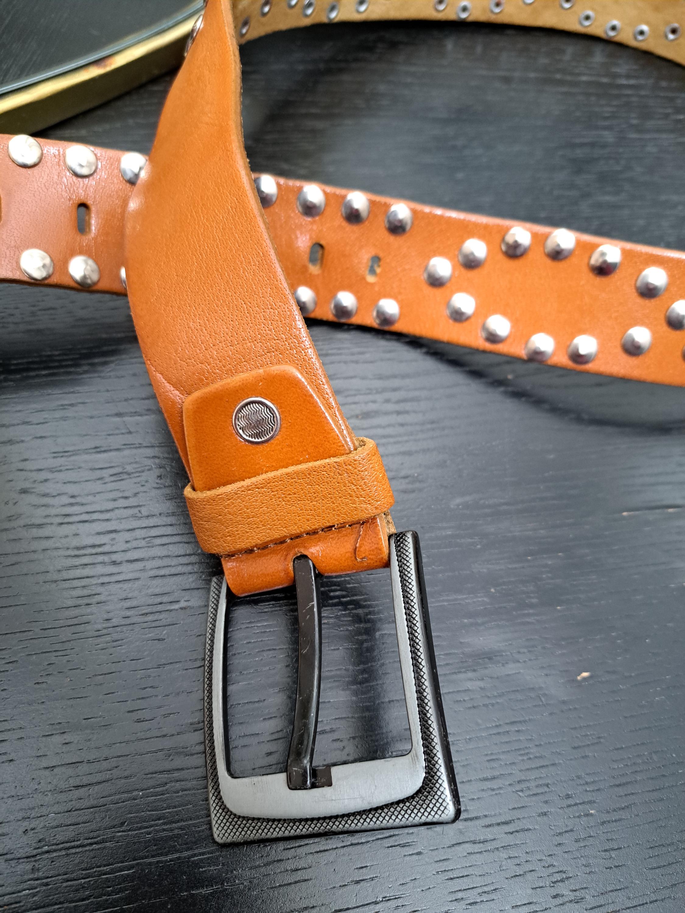 Cognac Brown Wide Waist Oversized Studded Leather Belt Festival 90s Size S Dark Brown Suede Wide Belt With Studs | JUAN-JO | Wolf & Badger main image 4