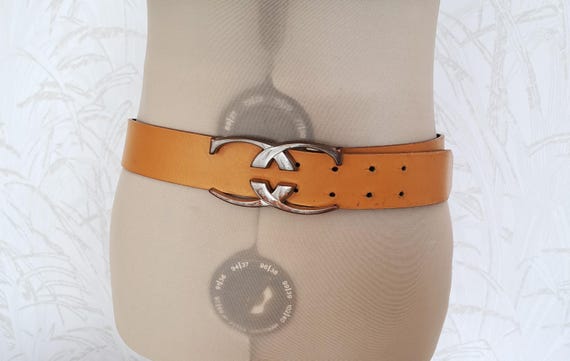 Vintage Roberto Cavalli Belt: Tan Leather With Silver Double  display picture 2