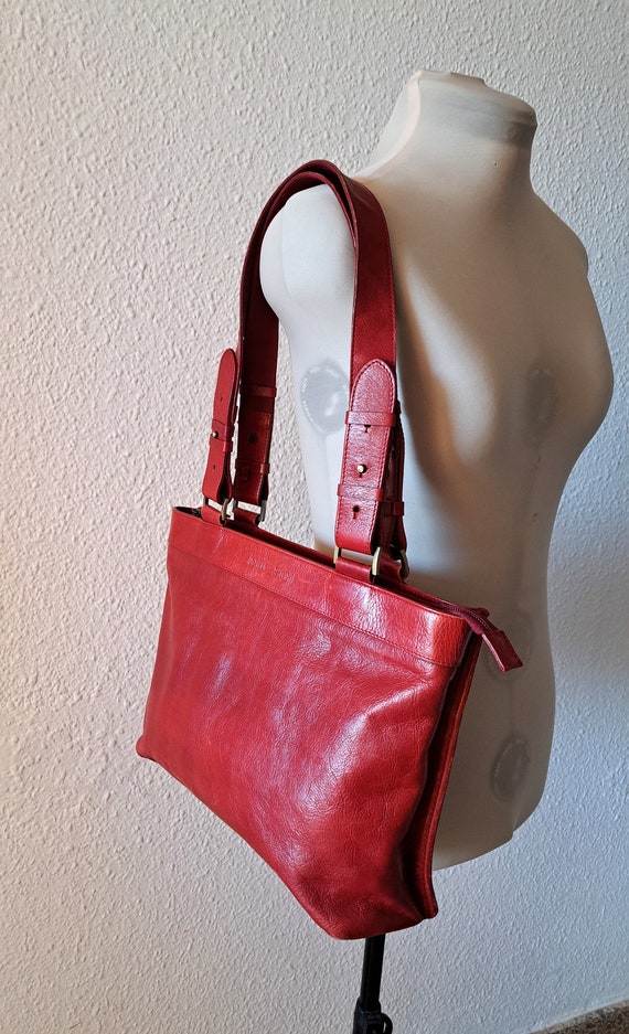 Vintage French Leather Bag Red Genuine Leather Ha… - image 8