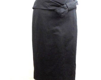 Schumacher Black Skirt,  Pencil Ribbon Belt Skirt,  Mid- Length Schumacher Vintage Skirt, Size M
