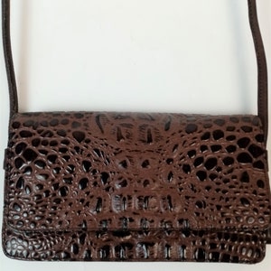 Croc Embossed Handbag, Genuine Cow Leather Purse, Brown Small Shoulder Bag, Made in India image 2