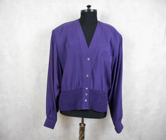 Vintage 90s Silk Jacket Otto Kern Purple Bomber B… - image 1