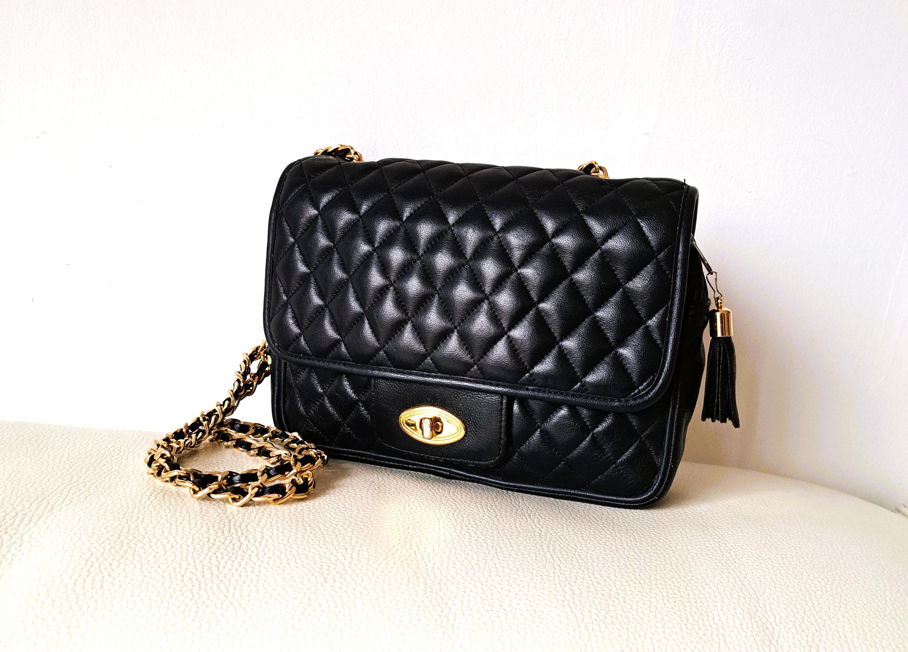 Vintage Navy Blue Quilted Leather Chain Shoulder Bag