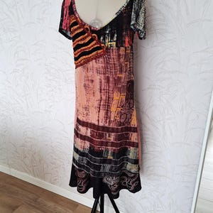 Vintage Save the Queen Silk Dress, Multicolor Artistic Design, Unique Statement Piece
