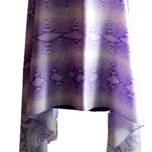 Vintage 90s Escada Long Silk Scarf, Purple White Shawl, Snake and Paisley Print Silk Wrap with Fringe image 6