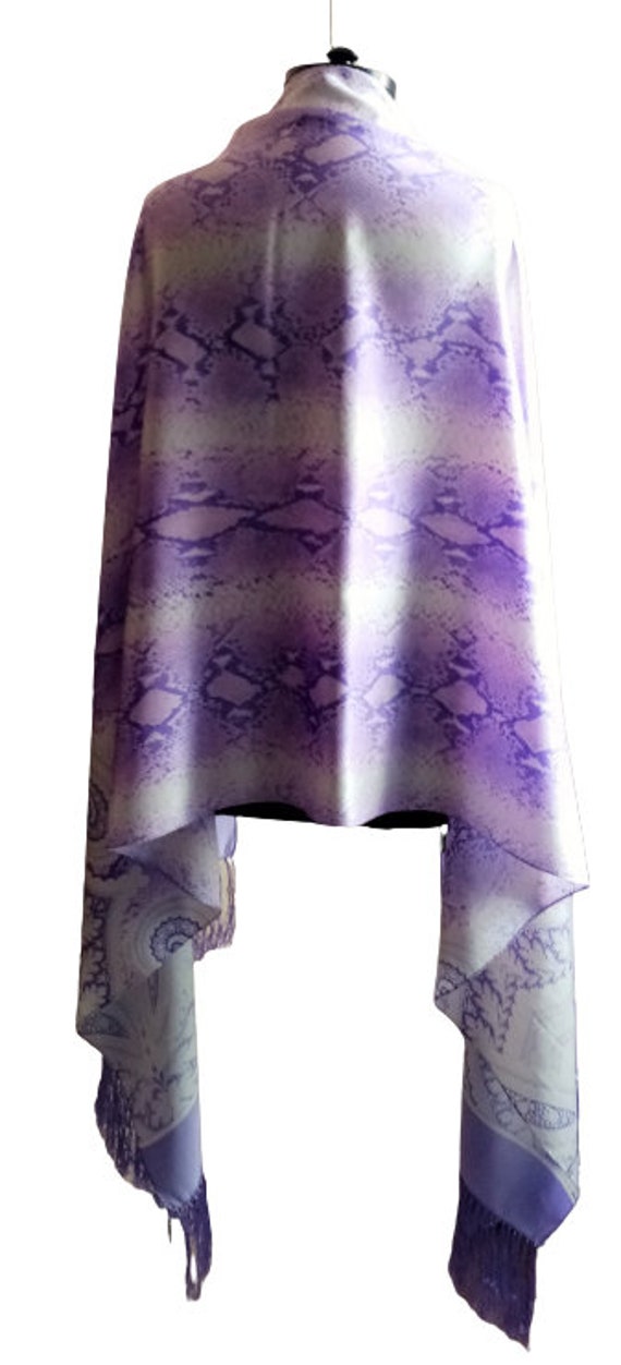 Vintage 90s Escada Long Silk Scarf, Purple White … - image 6