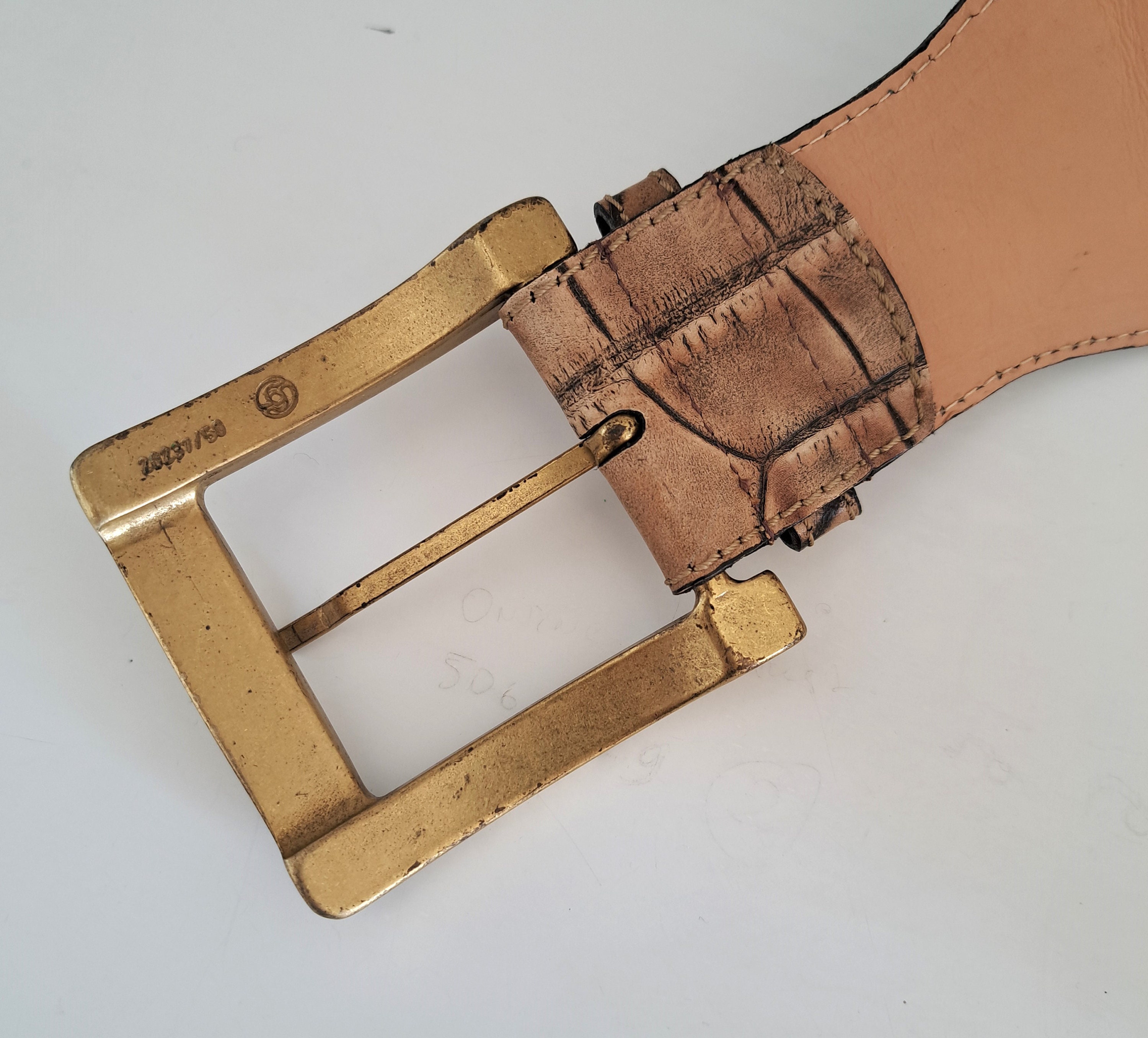 Genuine Leather Brass Buckle Wide Belt Croc Detail Size 30 Wide Georgia Belt in Brown Croc main image 4