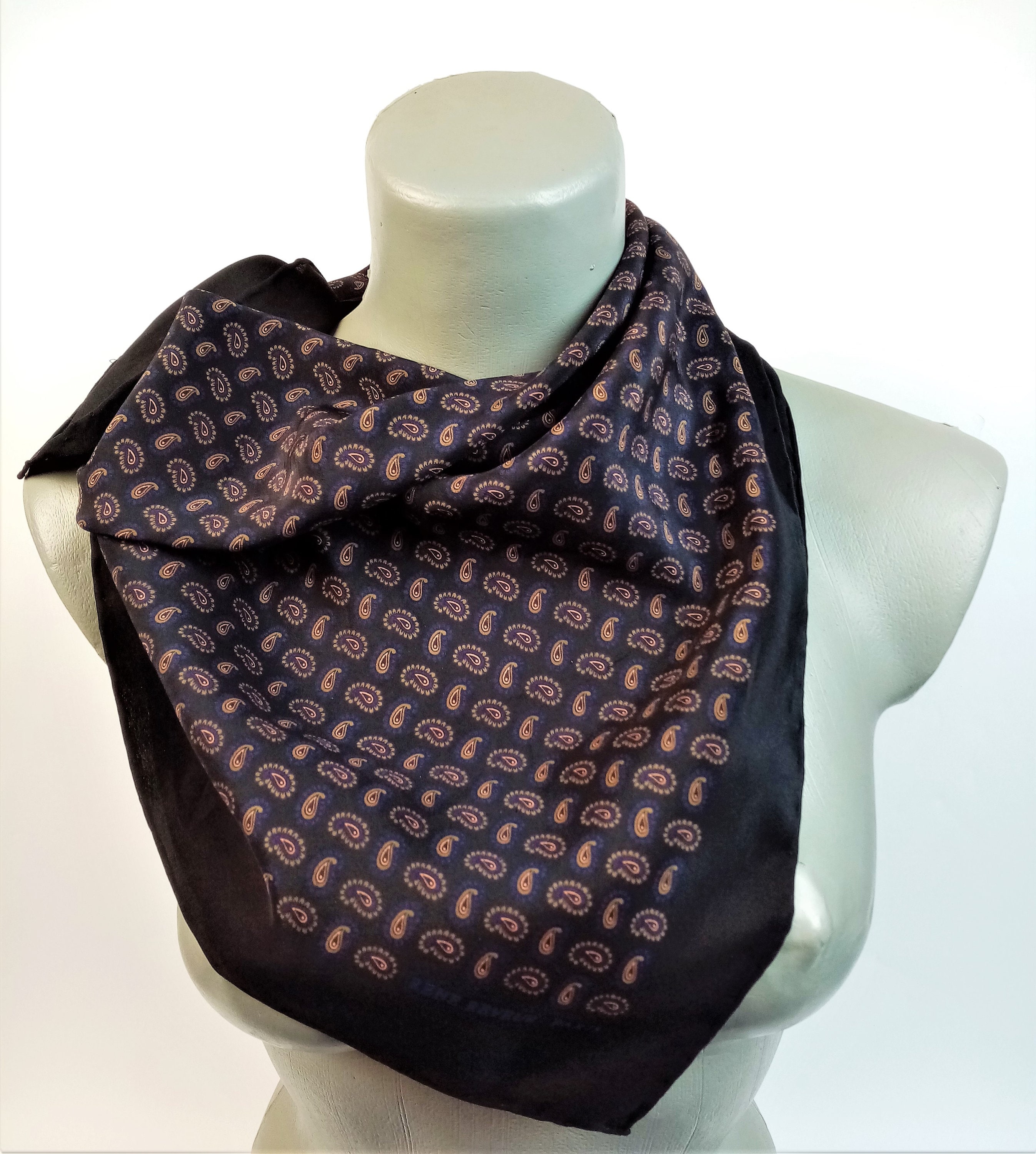 Vintage Rene Reveur Silk Scarf: Navy Blue Paisley Pocket Square - Etsy