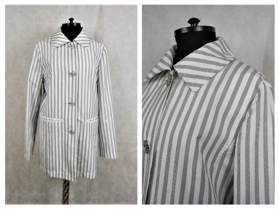 Vintage Betty Barclay Jacket, Striped Black & Whit