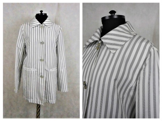 Vintage Betty Barclay Jacket Black & White Stripe… - image 1