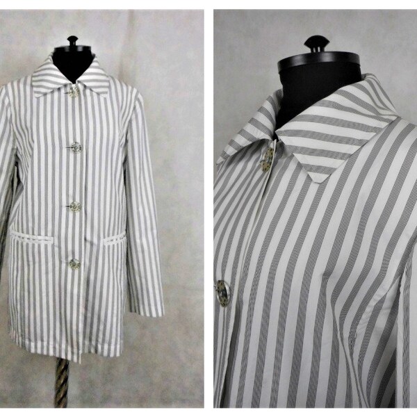 Vintage Betty Barclay Jacket Black & White Striped  Jacket  Betty Barclay Long Blazer with Pockets, Size 6