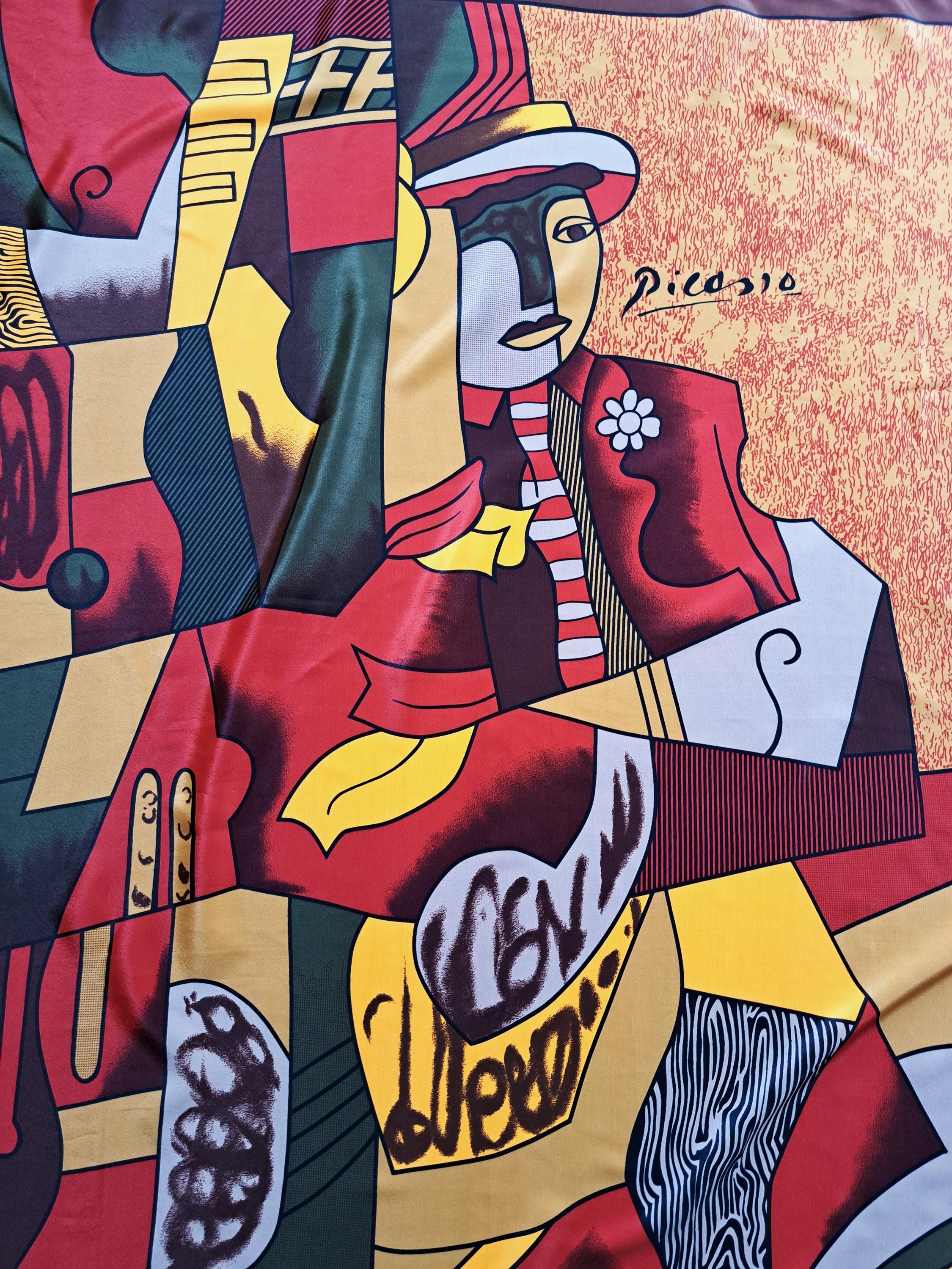 80-90s picaso vintage scarf ピカソ ヴィンテージ Vintage Picasso Silk Scarf Brown Yellow Rusty Art Print