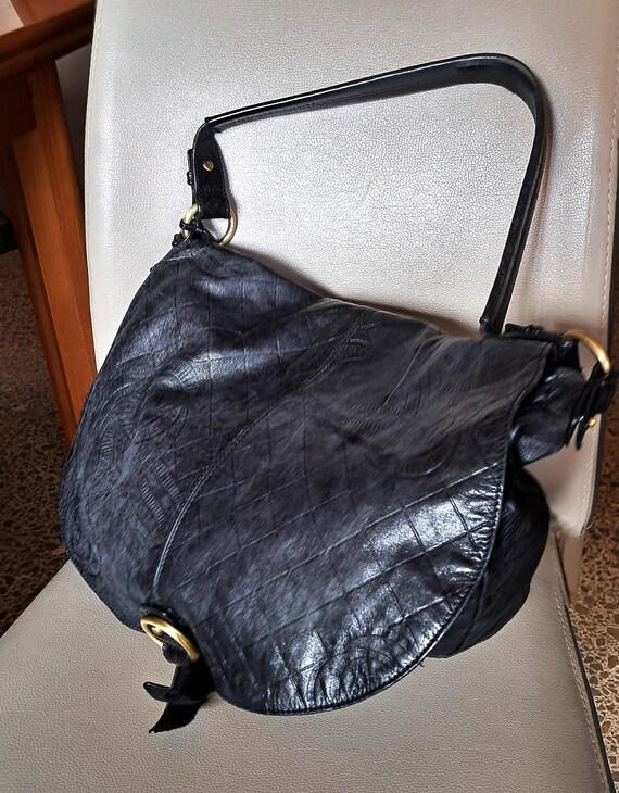 Italian Genuine Leather Handbag Black Saddle Bag Printed Leather Handbag Nannini Hobo Bag Women s Vintage Shoulder Bag Etsy Ireland