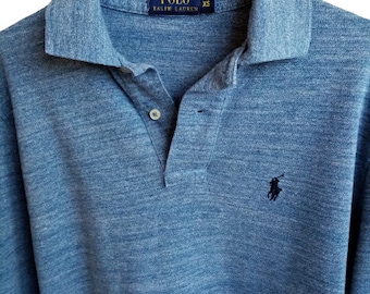 Vintage Ralph Lauren Polo Shirt: Blue Long Sleeve Cotton (XS)