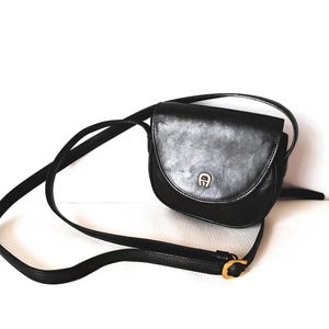 Vintage  Etienne Aigner Crossbody/Shoulder Bag, Black Leather Small Purse with Logo