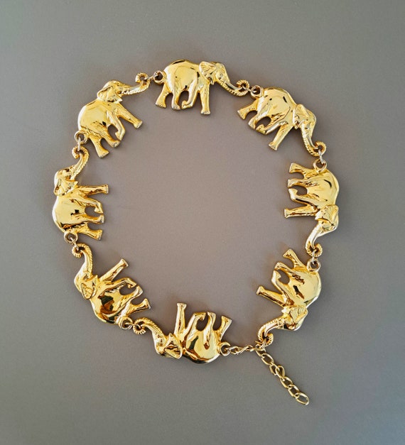 90s Vintage Gold Elephant Metallic Belt Gold Chain Belt With  display picture 2