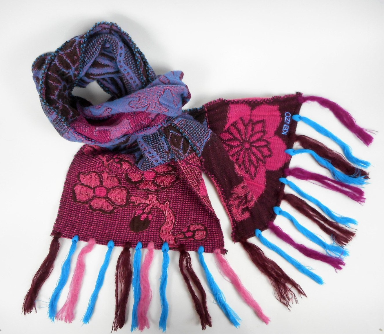 Foulard Kenzo vintage laine angora écharpe longue florale - Etsy France