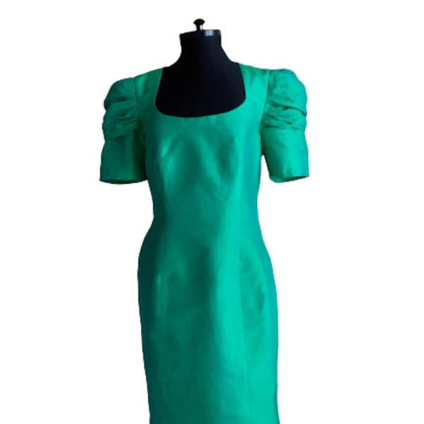 Silk Taffeta Dress, Party Dress, Green Cocktail Taffeta Dress, Vintage Madeleine Formal Dress