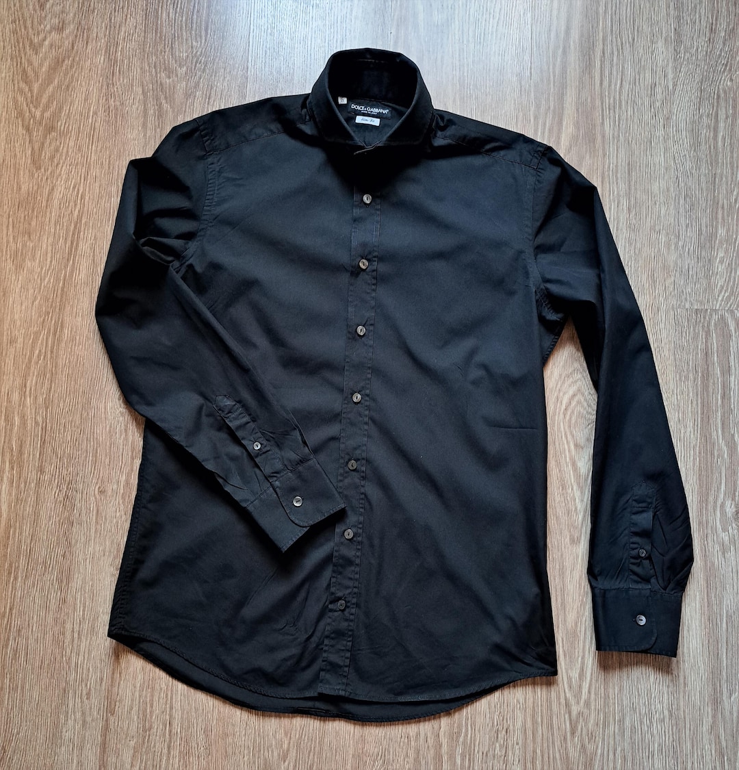Vintage Dolce & Gabbana Black Cotton Dress Shirt, Slim Fit (size