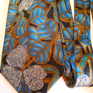 Vintage Lanvin Paris Tie Blue Gold Floral Silk Necktie Men&#39;s Designer Accessories