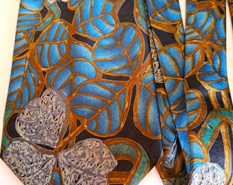 Vintage Lanvin Paris Silk Tie Blue Gold Floral