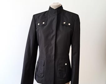 Vintage Jil Sander Black Jacket: Stand Collar, Pockets, Made in Italy (Size 36)
