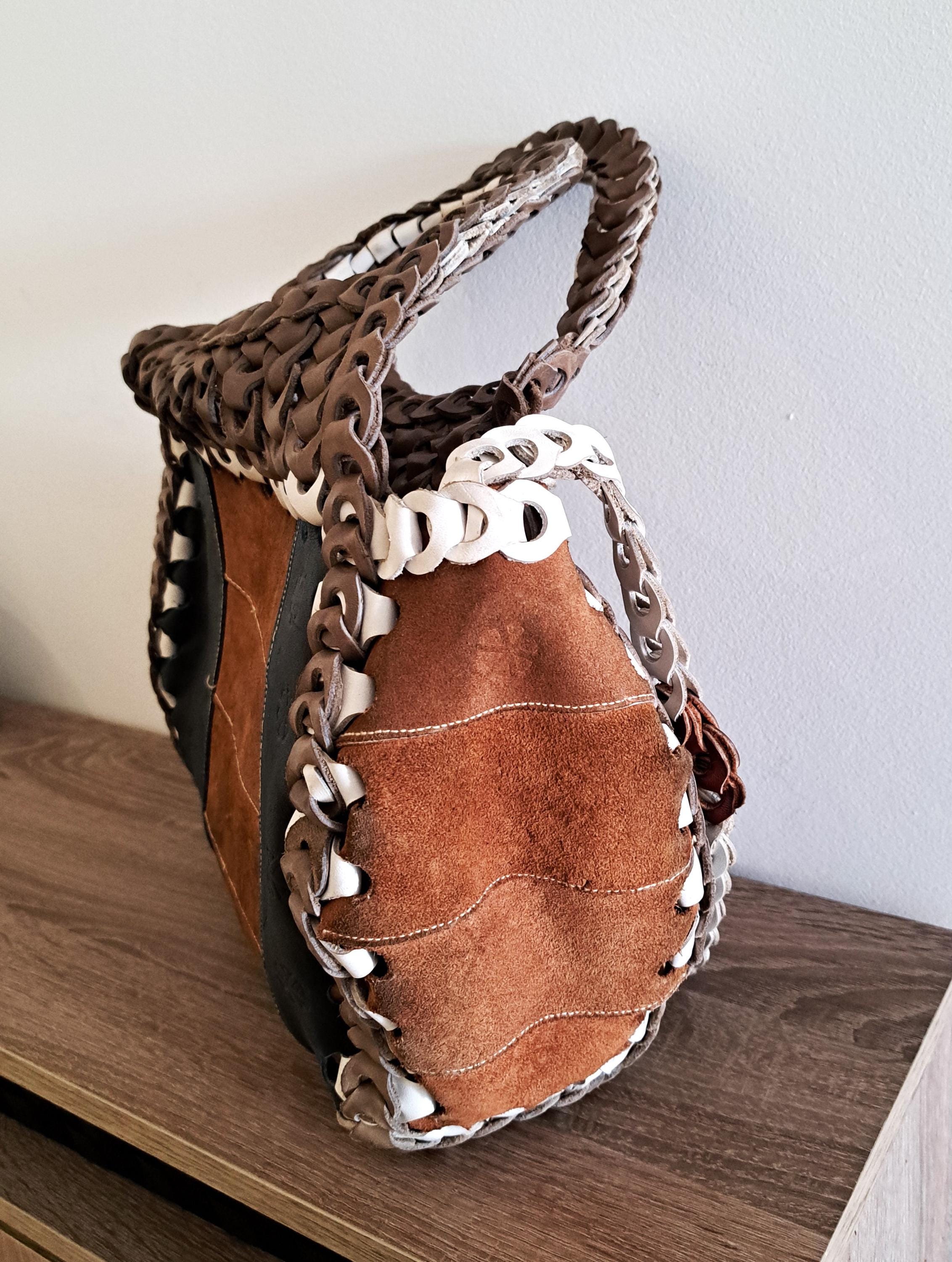 Vintage Braided Tricolor Leather Shoulder Bag - Etsy