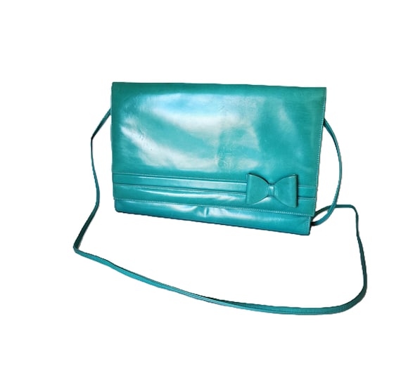 Vintage Charles Jourdan Paris Turquoise Leather Shoulder Clutch Bag
