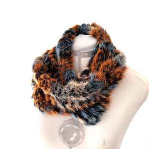 Vintage Rabbit Fur Scarf Gray Brown Beige Real Rabbit Fur Infinity Scarf