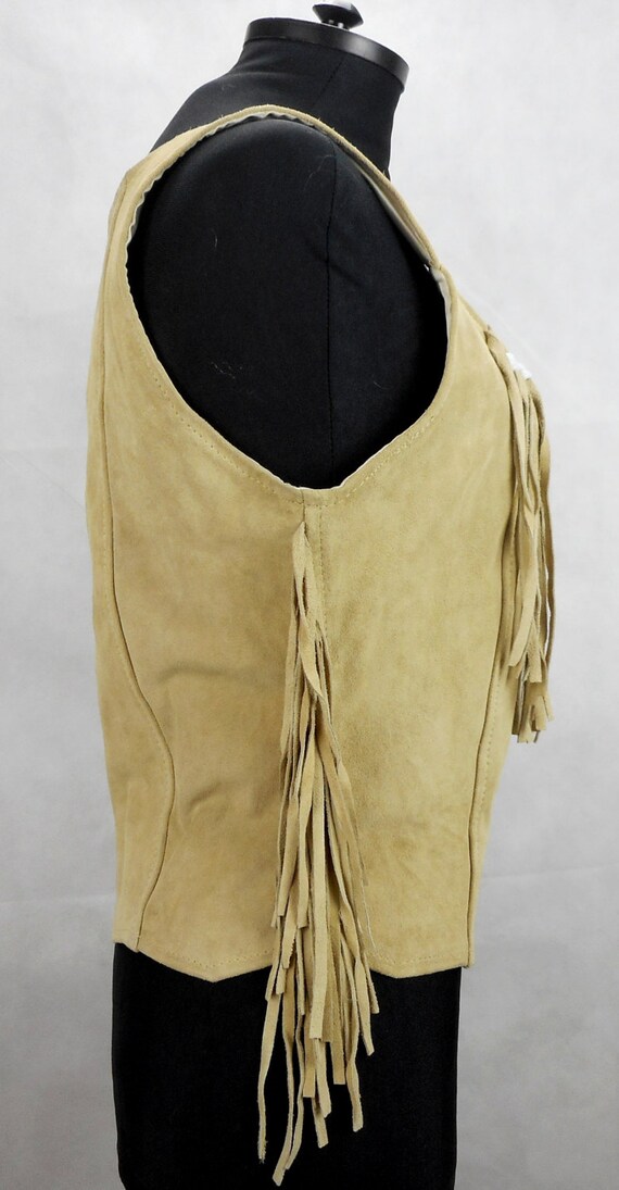 Vintage 70s Suede Vest Western Fringed and Beads … - image 3