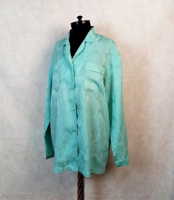 Vintage Women's Turquoise Damask Silk Pajama Top J