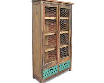 China Cabinet, Bookcase, Farmhouse, Display Cabinet, Reclaimed Wood, Bookshelf, Handmade, Rustic
